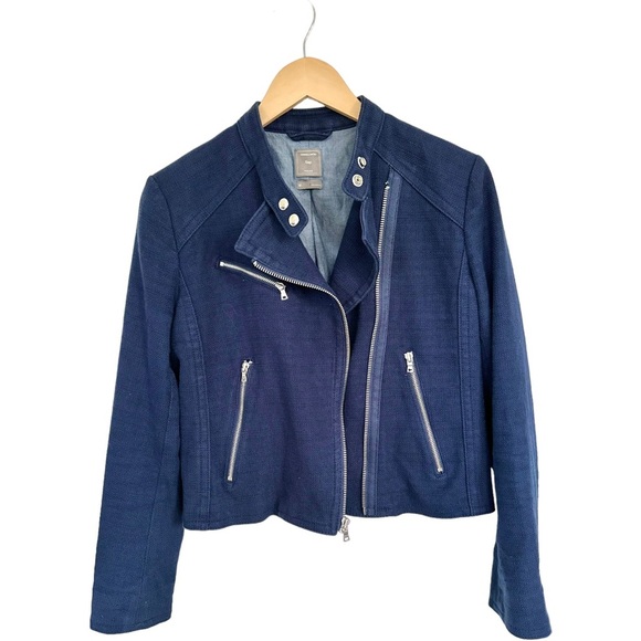 Gap Moto Navy Asymmetrical Jacket Zippers Size Medium - Picture 1 of 16